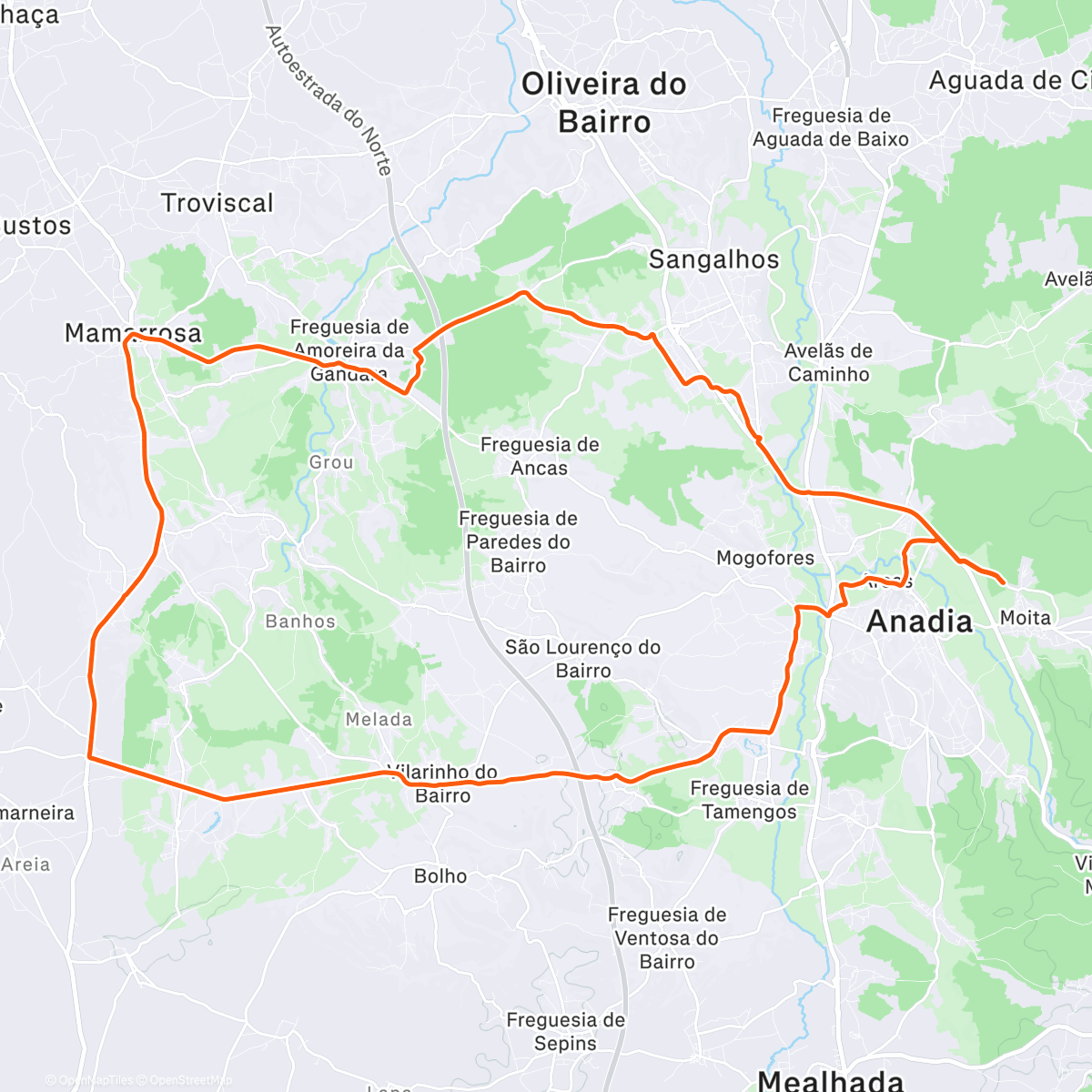 Map of the activity, sunset ride