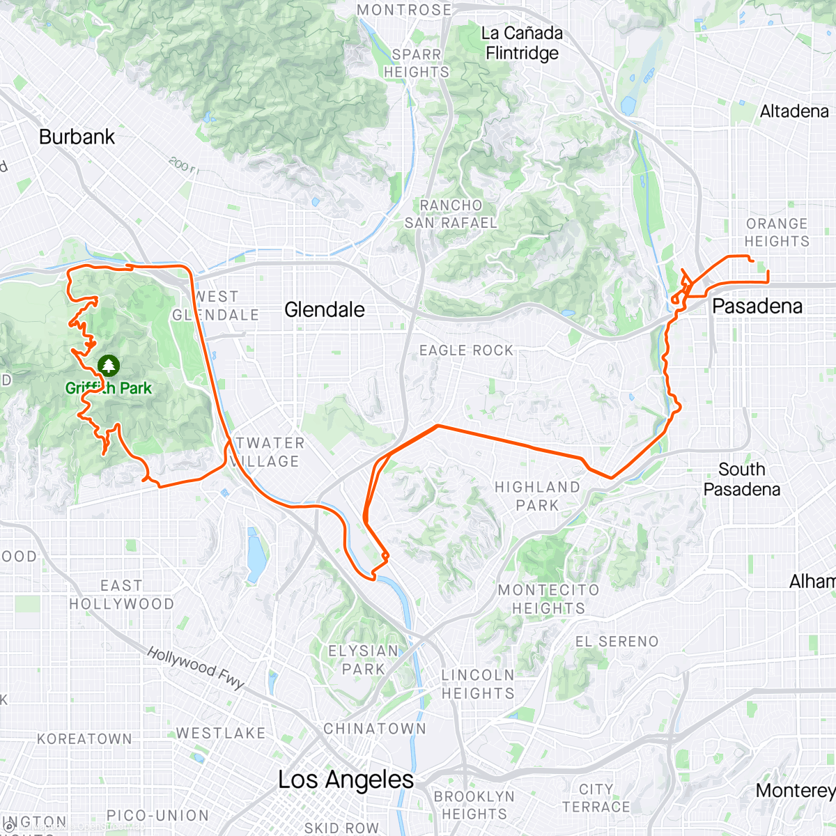 Map of the activity, Pasadena to Griffith Park with Bill
