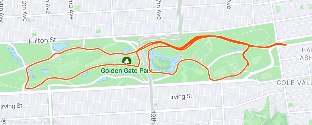 Map of the activity, WU + 3miles tempo + 6 by 15s(75s jog) + CD