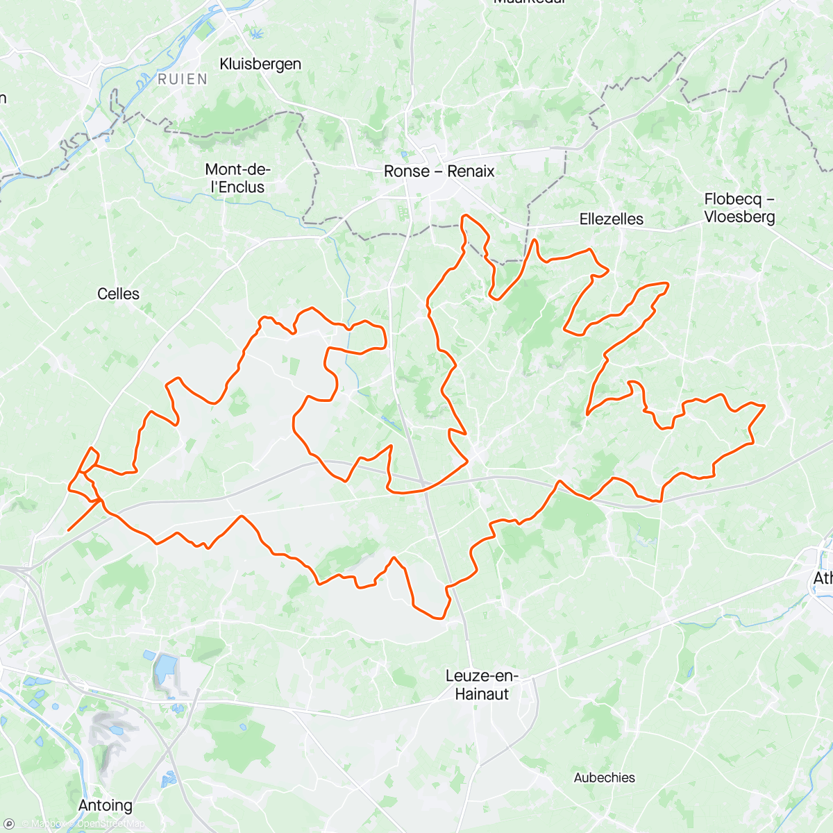 Map of the activity, Audax Tournai🇧🇪. First heat of the year😰😰😰. Time to go back in France after this very long week end😊