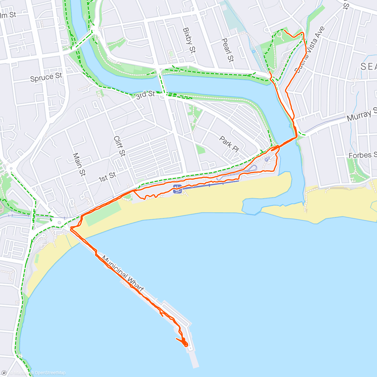 Map of the activity, Evening dinner Walk to the warf.