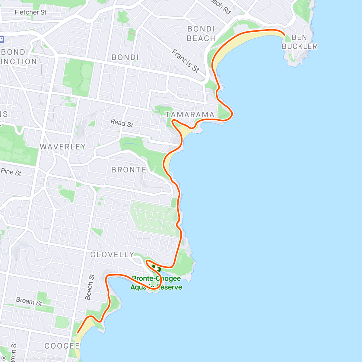Map of the activity, Bondi to Coogee, definitely worth getting out of bed early to fit this in before my flight.