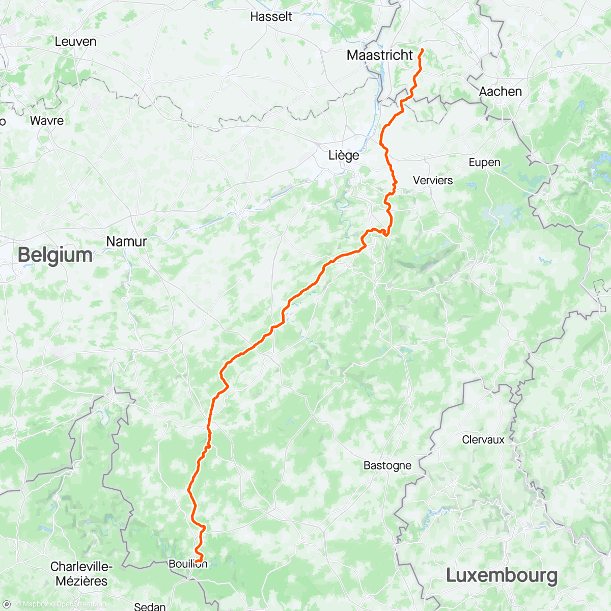 Map of the activity, Day 2 Ventoux tour with TCW. With a trip down the (Liège) memory lane, good stop in Remouchamps, a lot of rain and wet/ flooded roads... and still smiles after 180km (I was smiling a little bit less to be honest;))