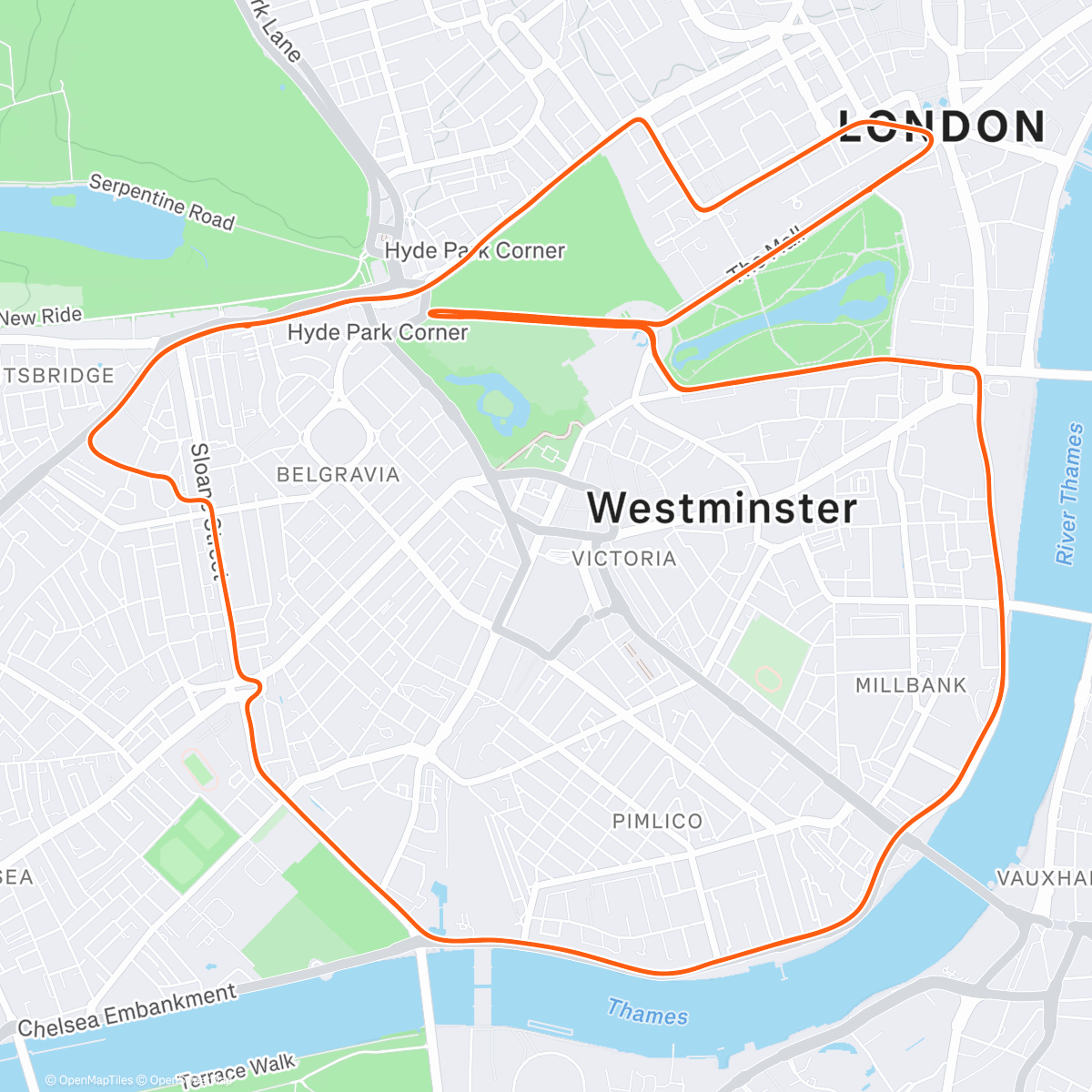 Map of the activity, Zwift - Greater London Flat in London