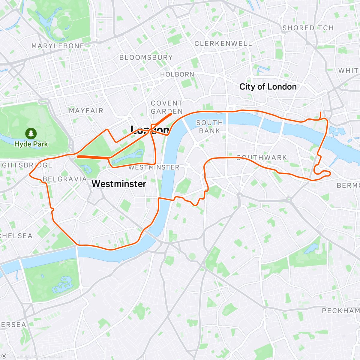 Карта физической активности (Zwift - Group Ride: Rapha Festive 500 with Maria @ 2.2 W/KG on Greatest London Flat in London)