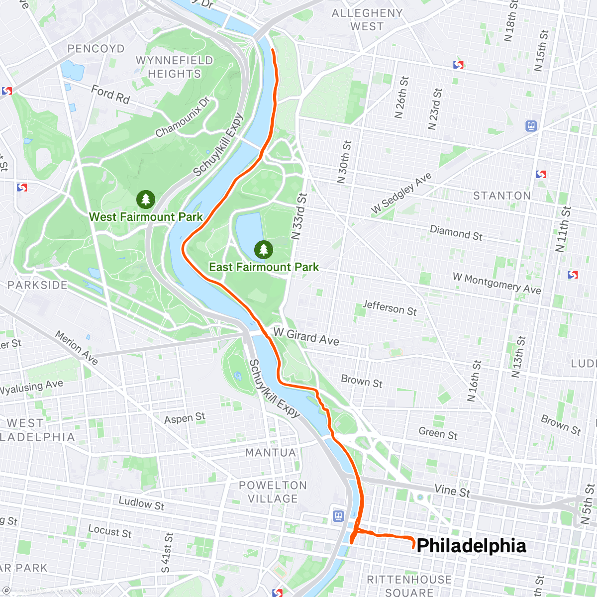 Map of the activity, Schuylkill River run