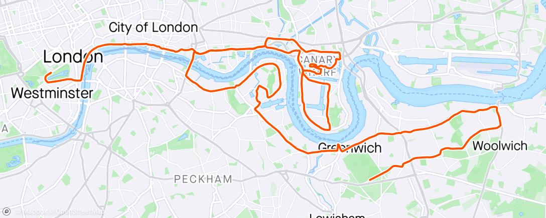 Mapa da atividade, London Marathon 2024