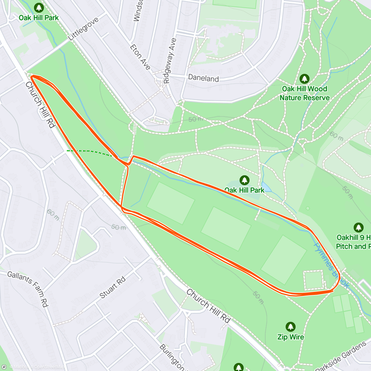 Map of the activity, ParkRun pacing @ 38mins