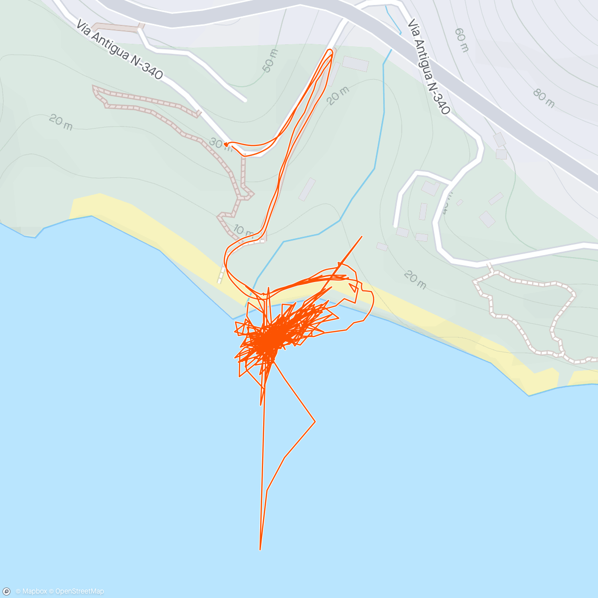 Mapa de la actividad, Surf de tarde
