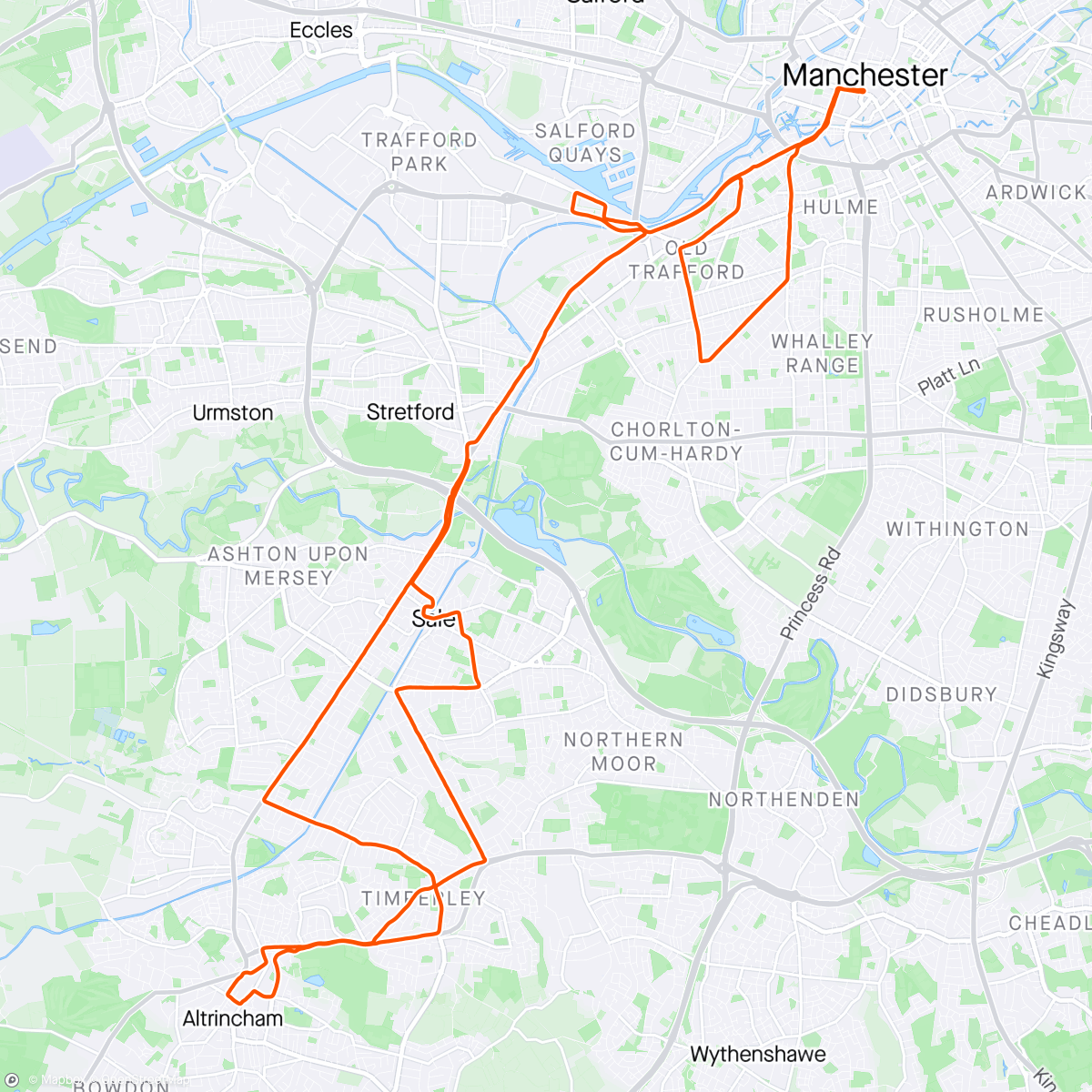 Map of the activity, Manchester marathon