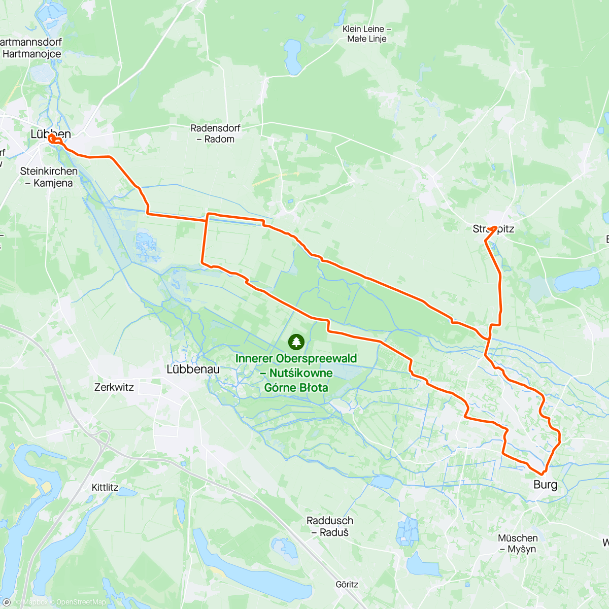 Map of the activity, Rumgurken im Spreewald
