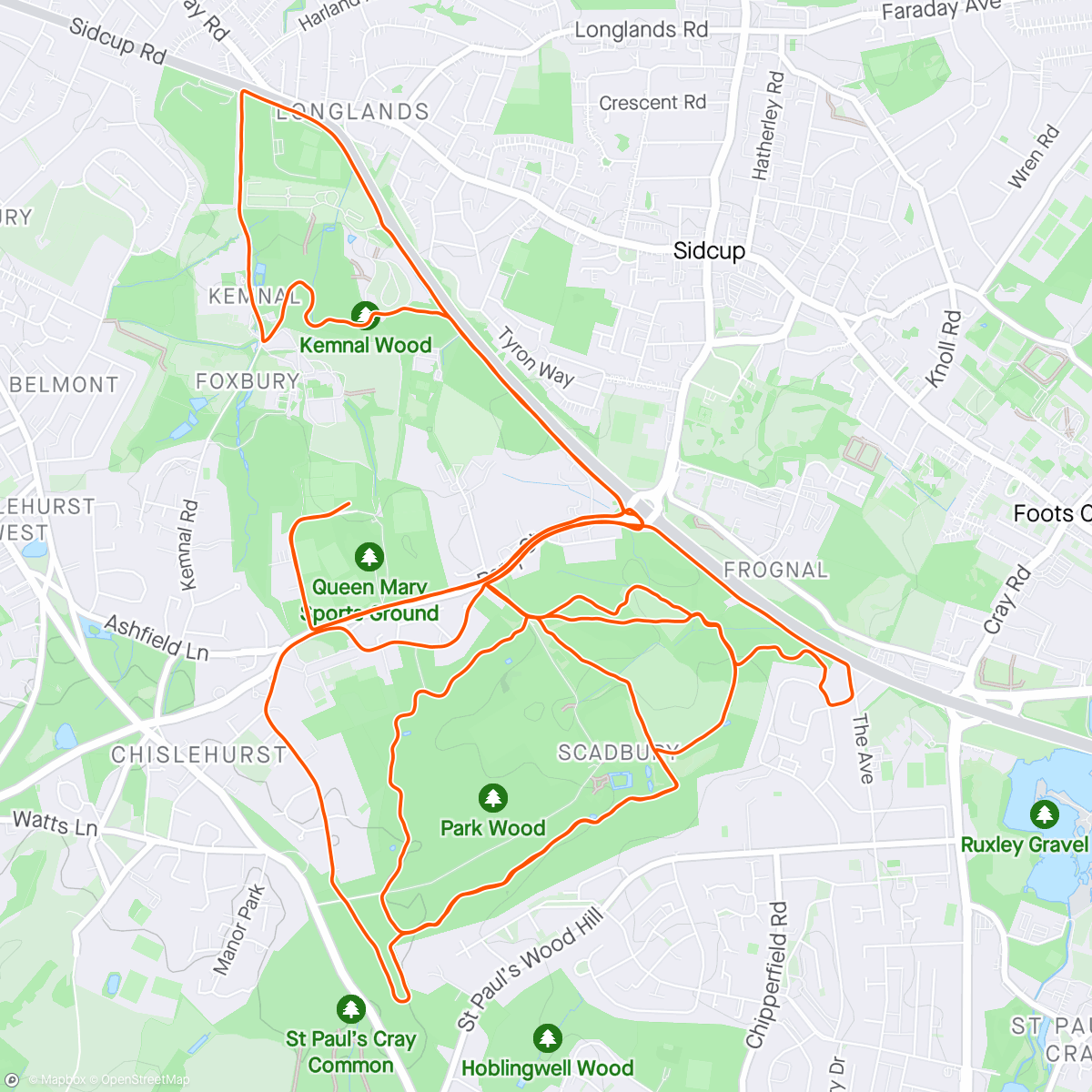 Mapa de la actividad (Chislehurst Half Marathon)