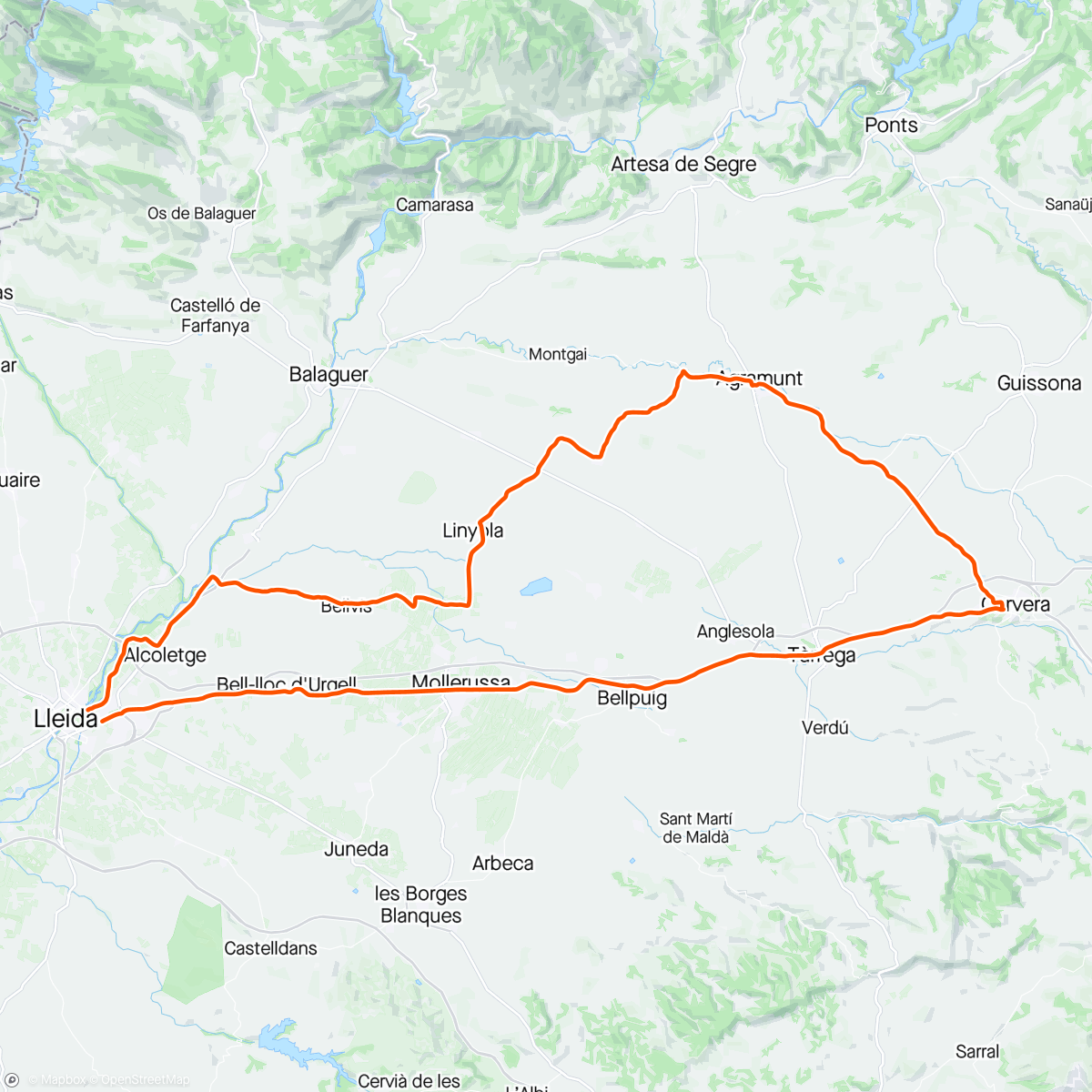 Map of the activity, Cervera - Agramunt