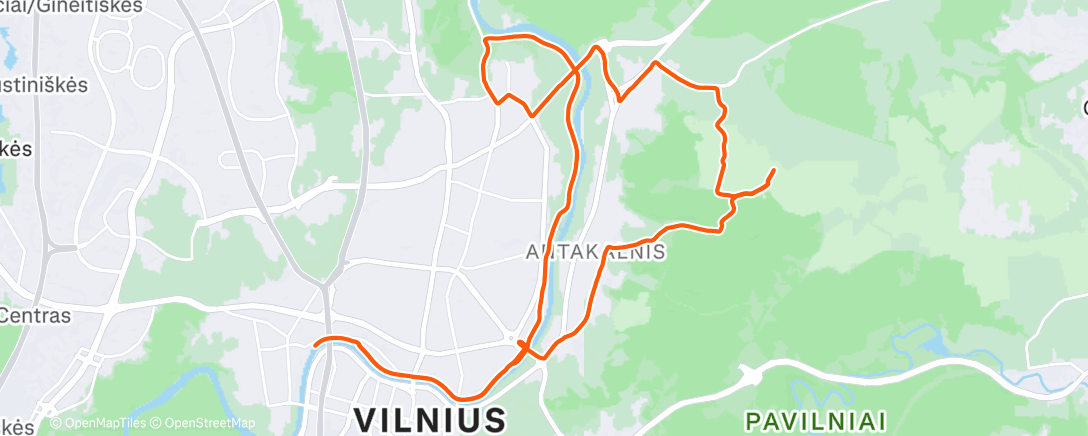 Map of the activity, Evening Run  + 12km greičiau