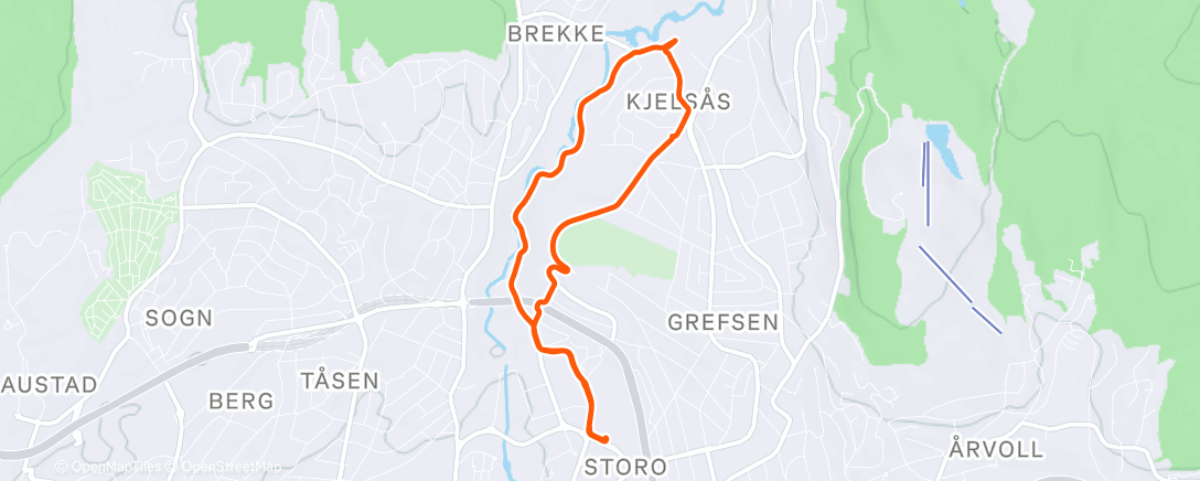 Map of the activity, Til og fra Storo med Tobias foran