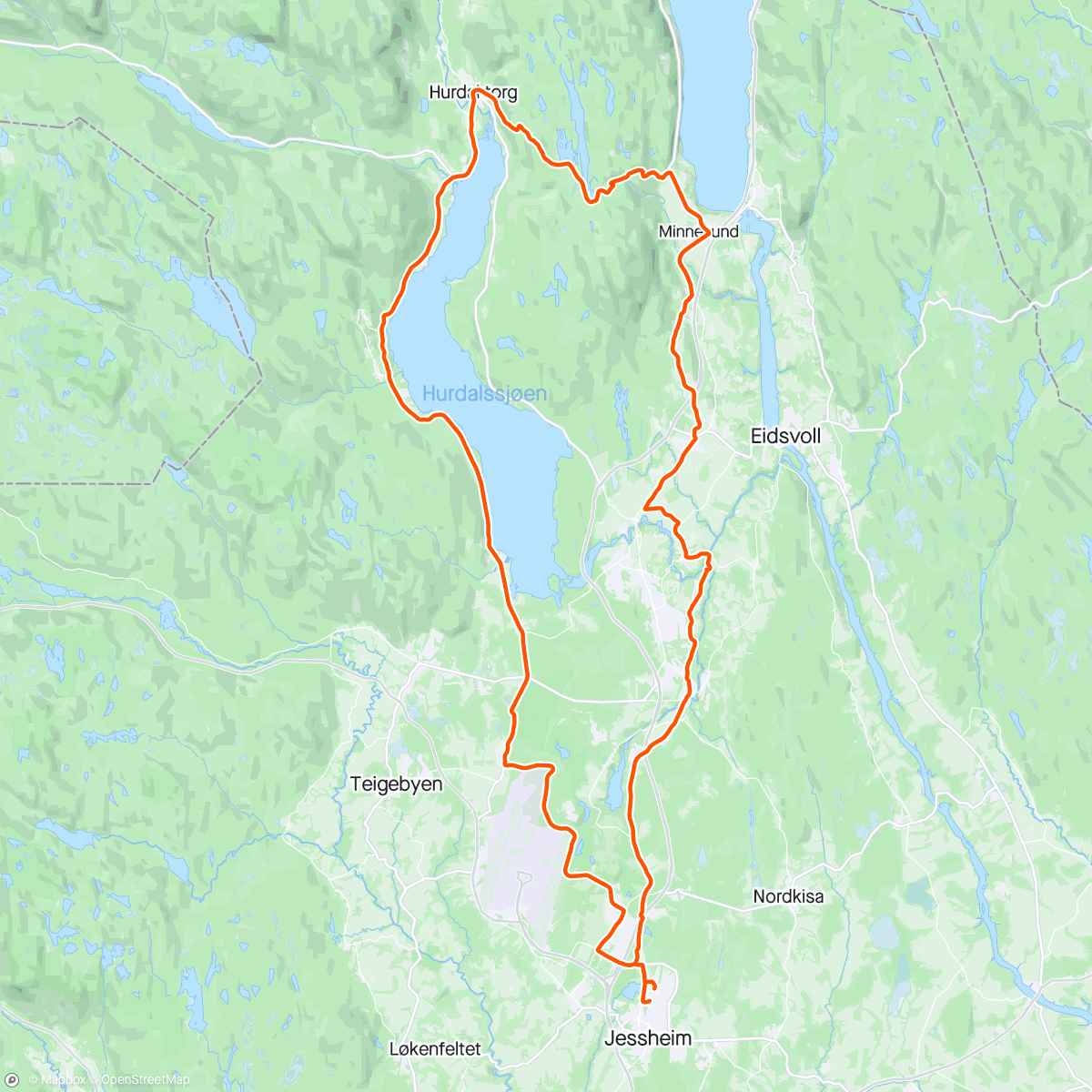 Map of the activity, Over Minneåsen og rundt Hurdalsjøen