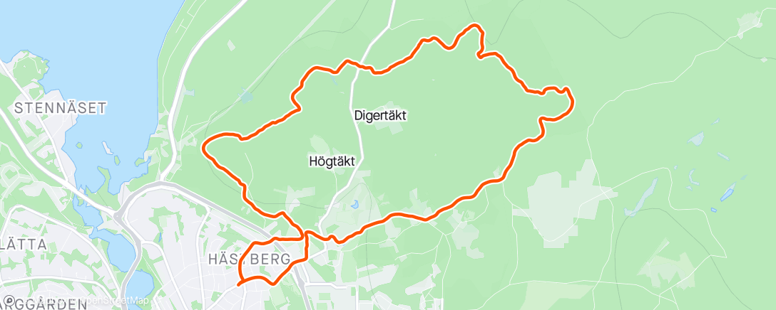 Mapa de la actividad, 75min, Bergsstigen
