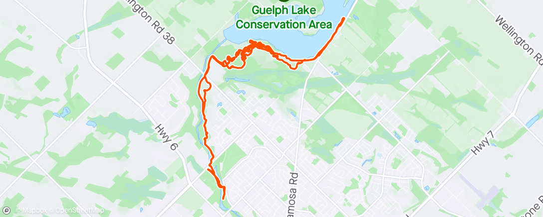 Map of the activity, Chasing Hal. Single speed Guelph Lake