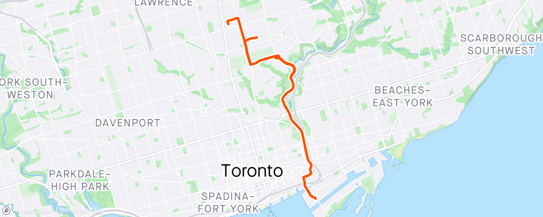 Kaart van de activiteit “Toronto Evening Ride - not an evening excercise enthusiast”