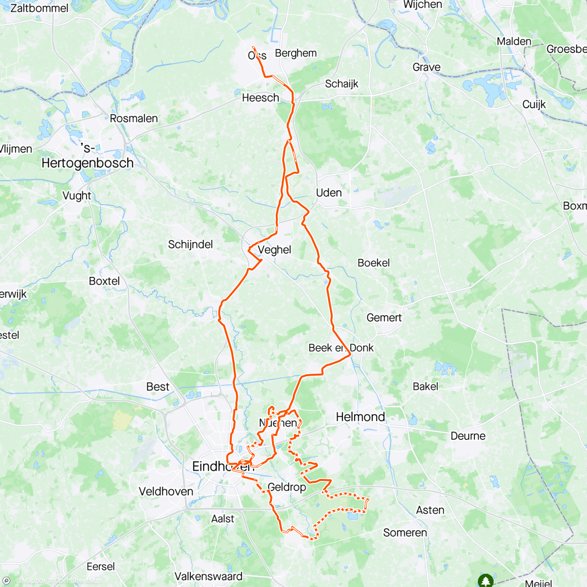 Map of the activity, Gravelrit vanuit de Trek Store Eindhoven