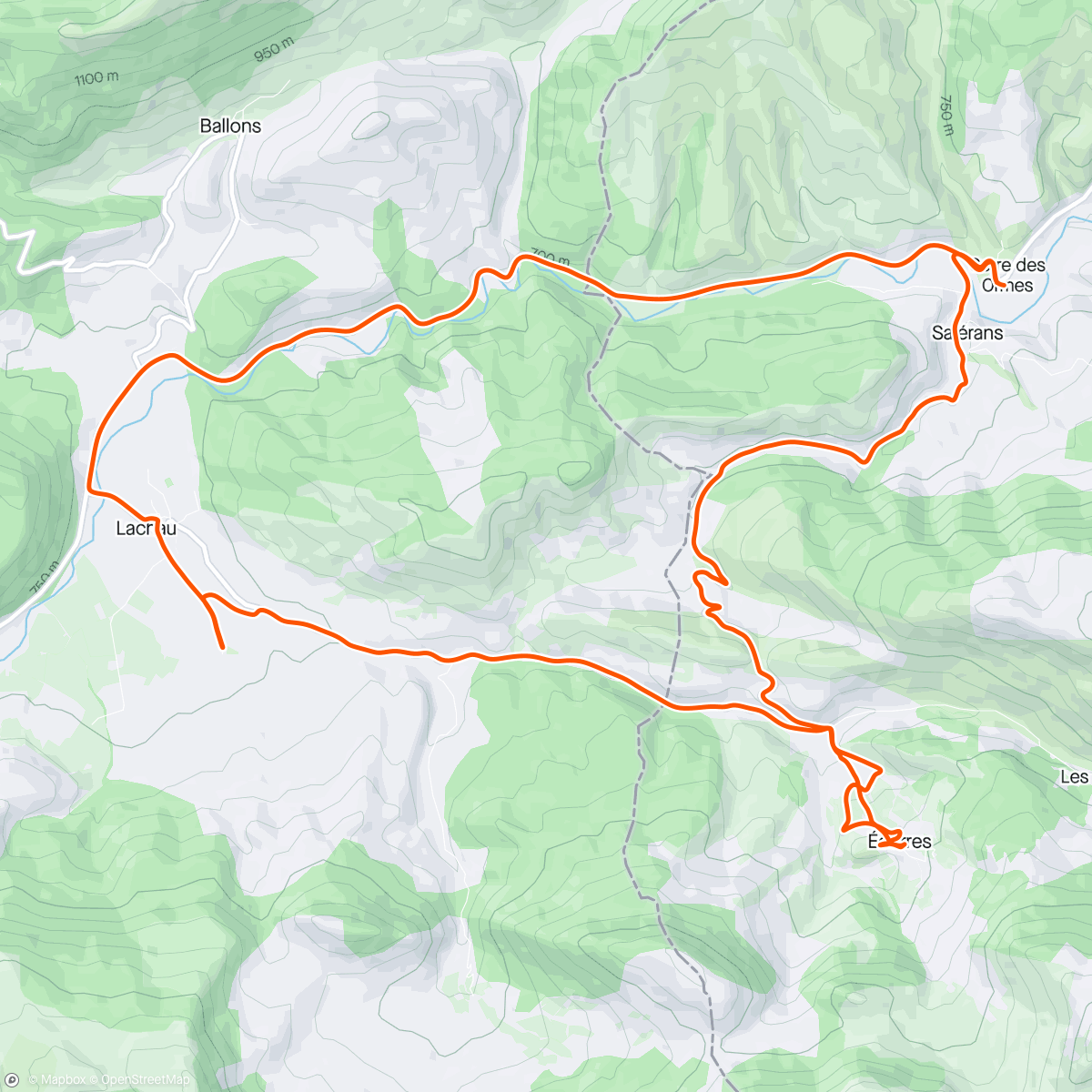 Map of the activity, Showing off the sites on the Col Araud Eourres and lachau loop