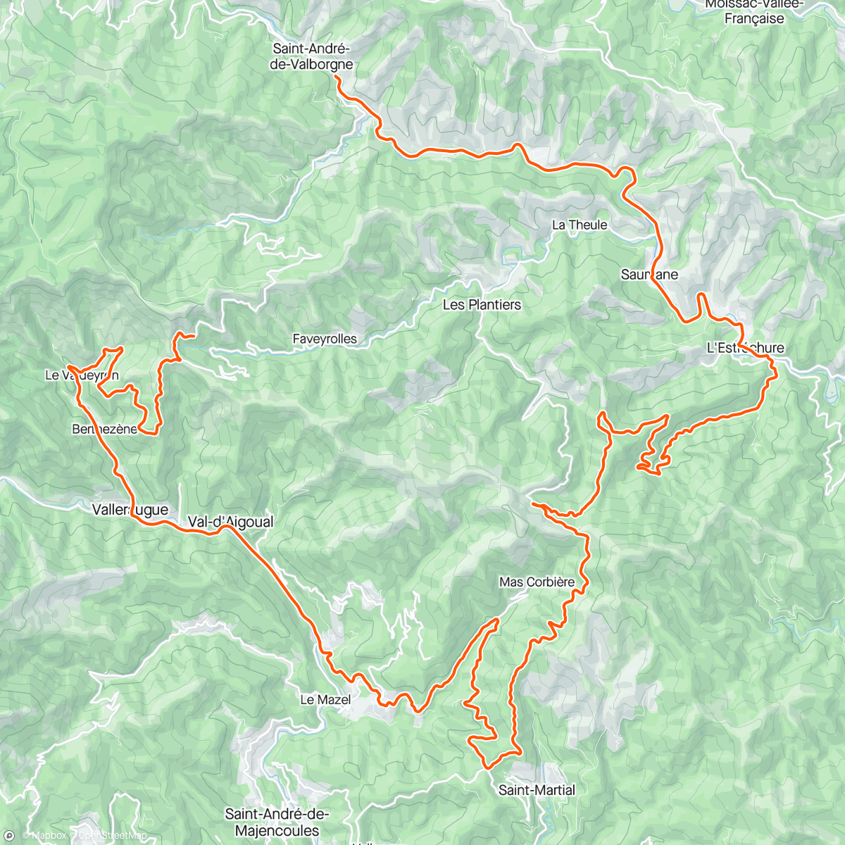 Map of the activity, Col de l'Asclier par Milierines - Col du Pas par Valleraugue