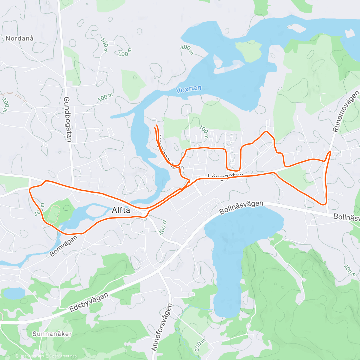 Map of the activity, Prom m löpinslag