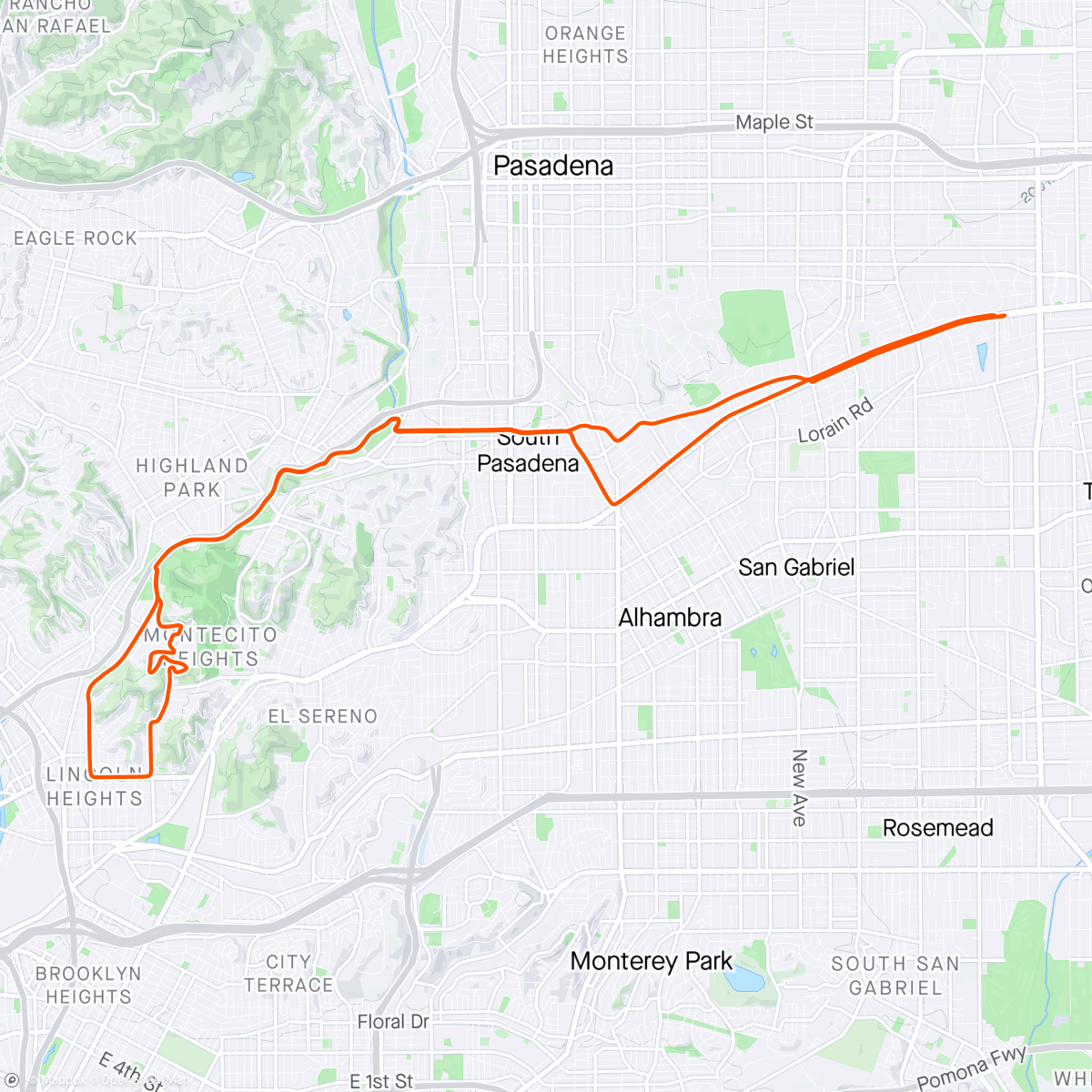 Map of the activity, Pasadena Ride - Twins!