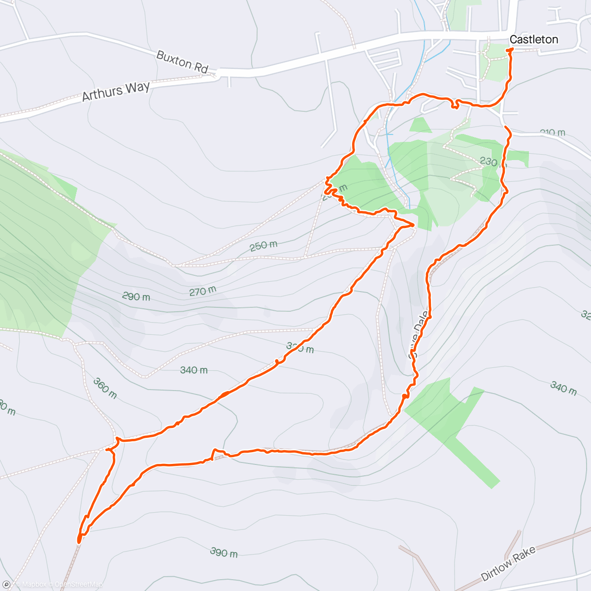 Map of the activity, Peveril castle and cave dale