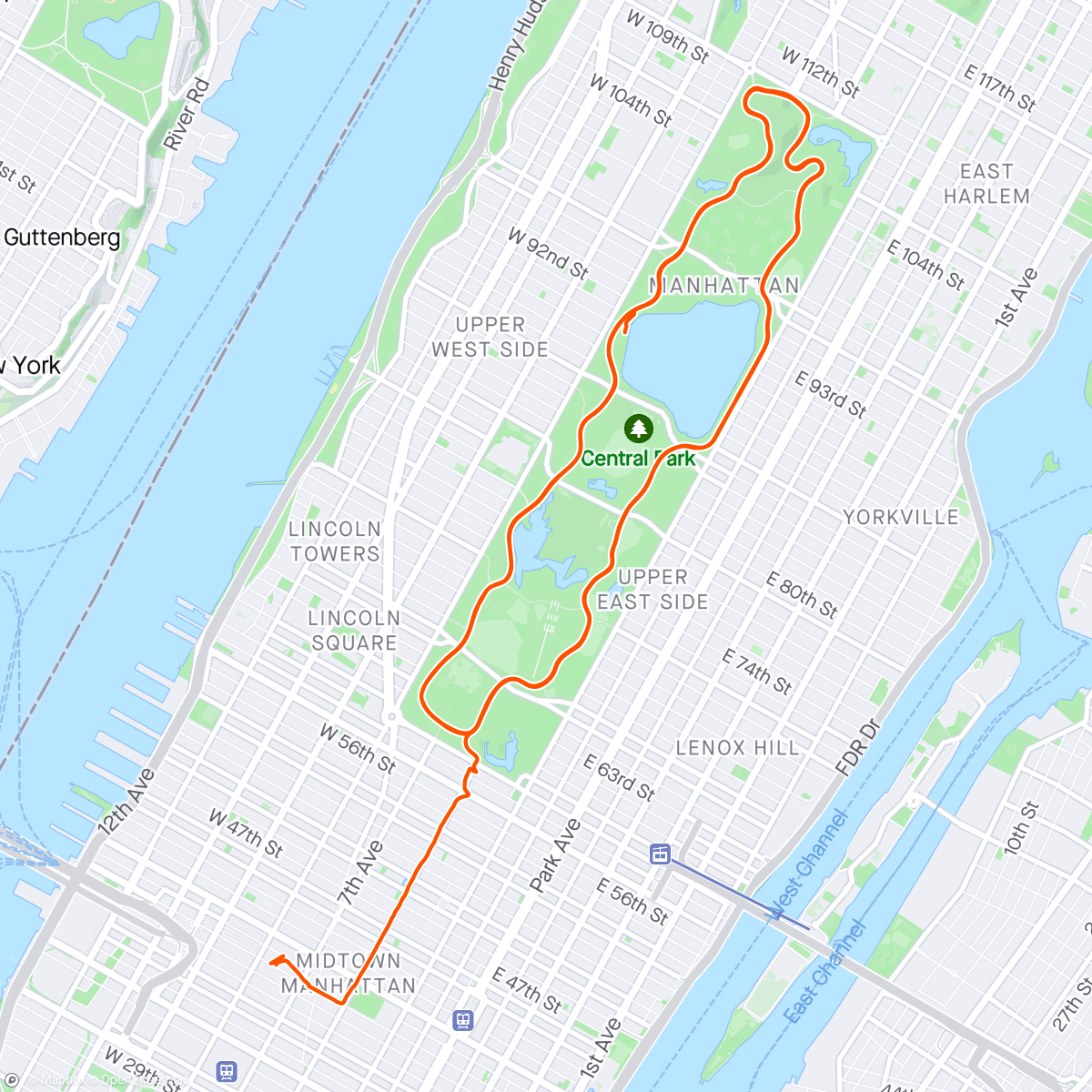 Map of the activity, Central Park loops with Matt from Singapore