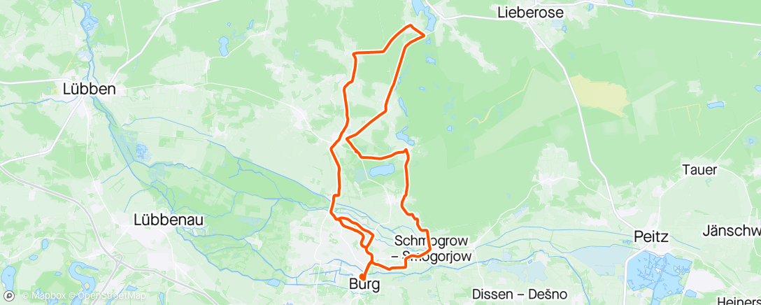 Map of the activity, Spreewaldmarathon - durch Wind, Regen, Hagel und Sonne