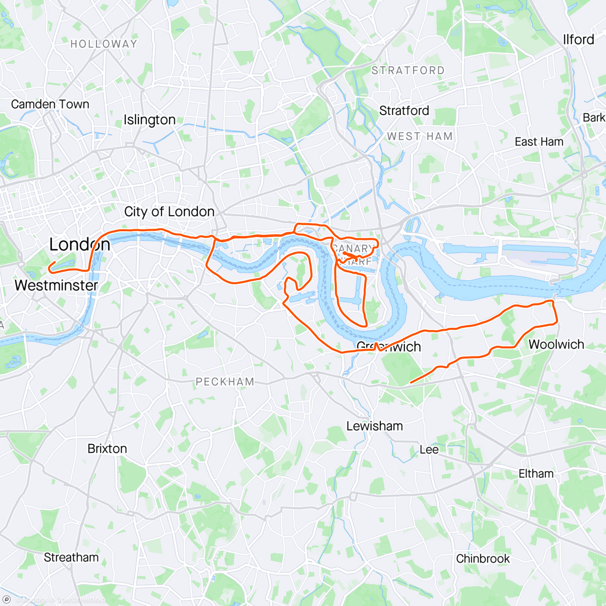 Map of the activity, London marathon 2024, 2:50:51