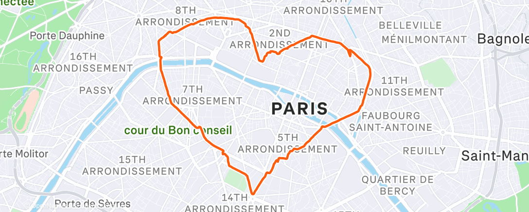 Map of the activity, Course à pied le matin