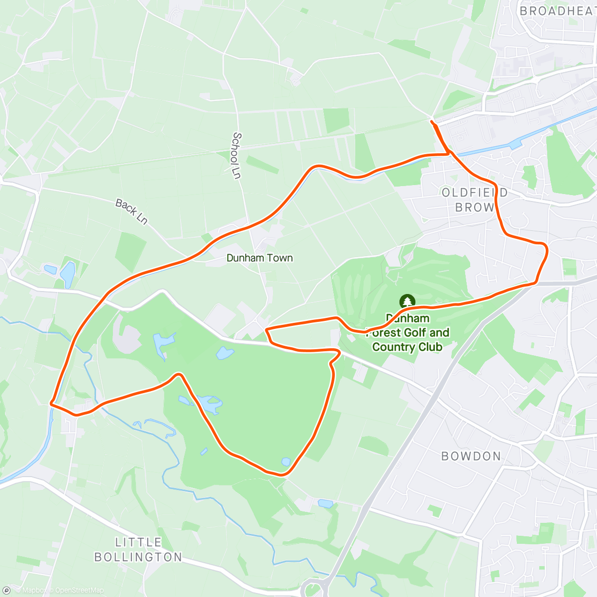 Mapa de la actividad, Dragons 10k. Dunham Massey (via Dunham golf course)