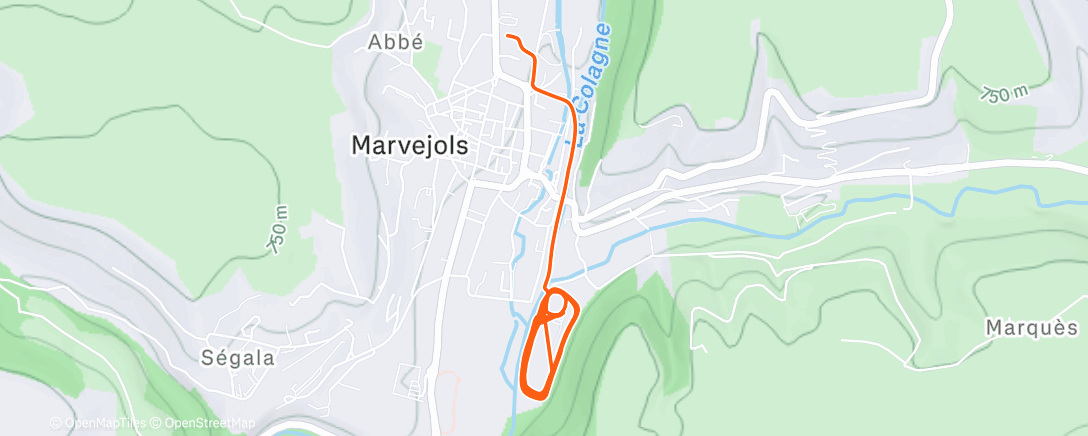Map of the activity, Course à pied en soirée.
Entraînement MCM ,test VMA ,sur 6 minutes
1km300....
