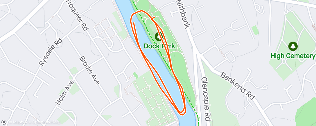 アクティビティ「Dumfries Junior parkrun course run - tracking terrible lol!」の地図