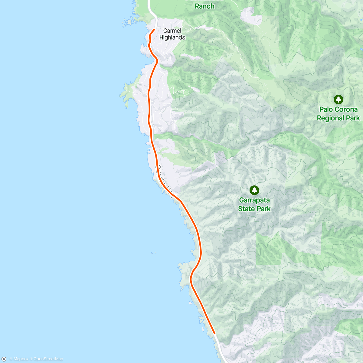 Карта физической активности (ROUVY - Pacific Coast Highway No2. | California | USA)