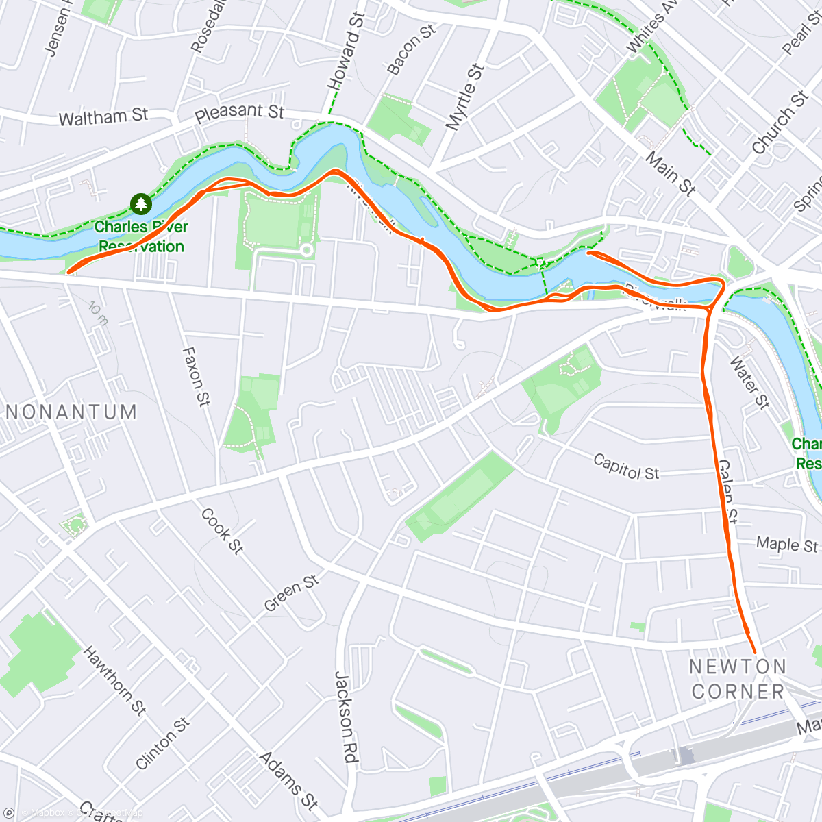 Map of the activity, Shakeout run avant le marathon de Boston