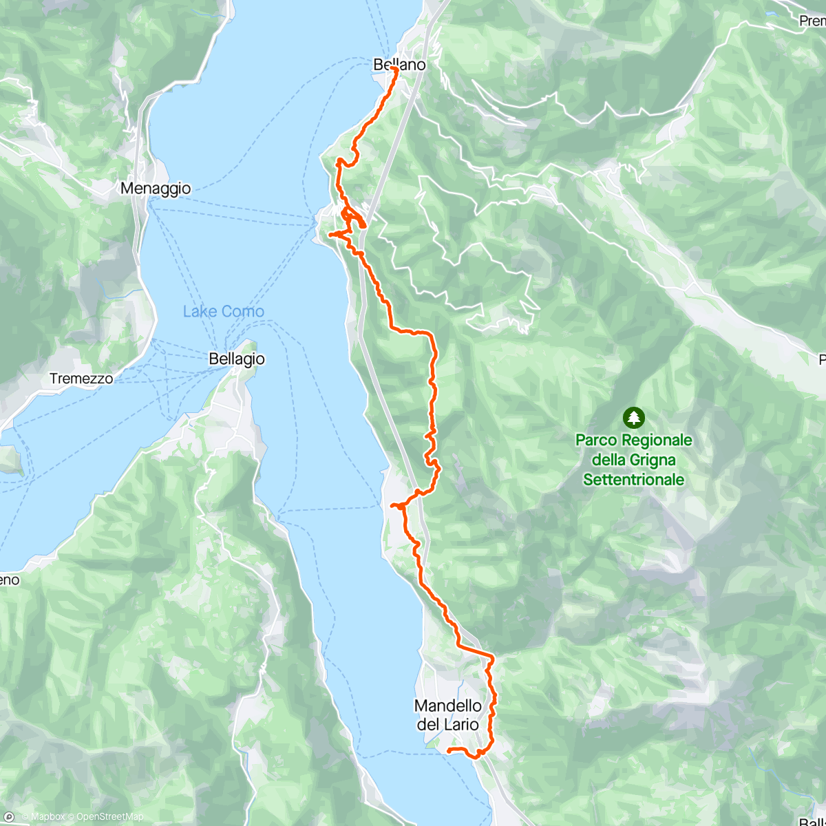 Map of the activity, Sentiero del Viandante 2° tappa: Mandello del Lario-Bellano (variante alta)