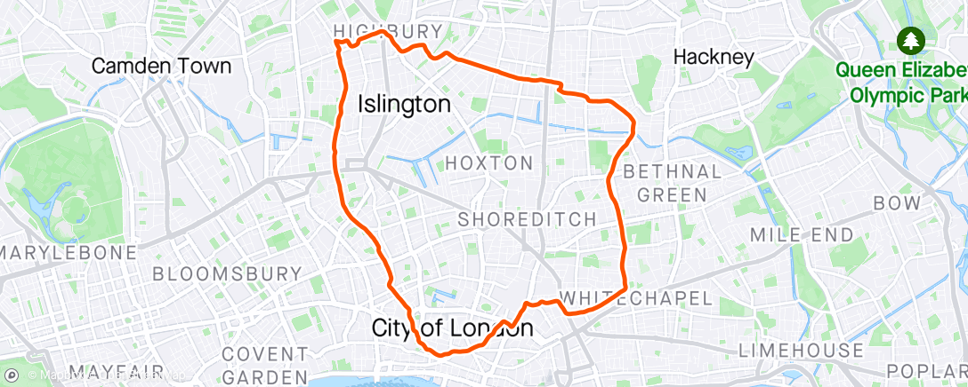 Map of the activity, East London in the sun with Runna ✅