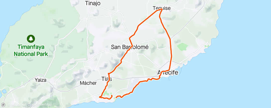 Map of the activity, Uphill to Teguise then cruise back down
