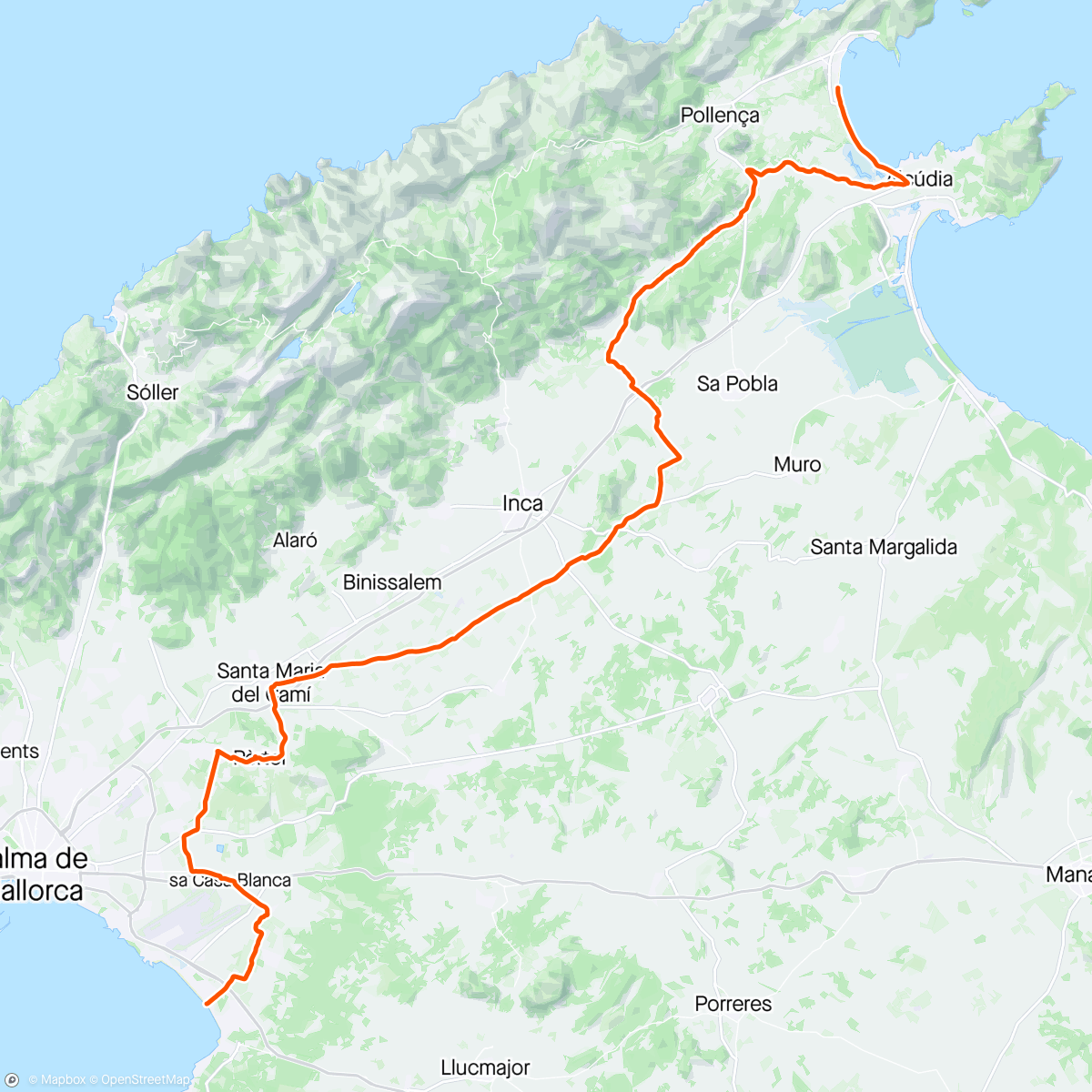 Map of the activity, Palma to Pollenca