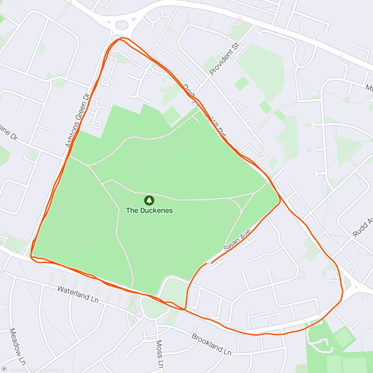 Map of the activity, Intervals: 6 x 400m (aim 7:30min/m)