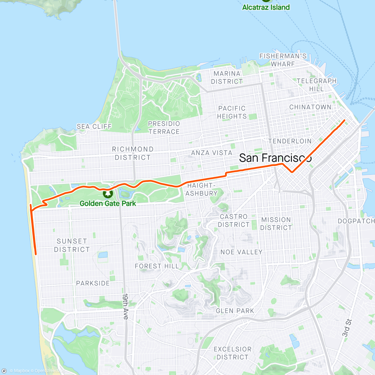 Map of the activity, 15k Bay to Breakers! 🌈👟💫