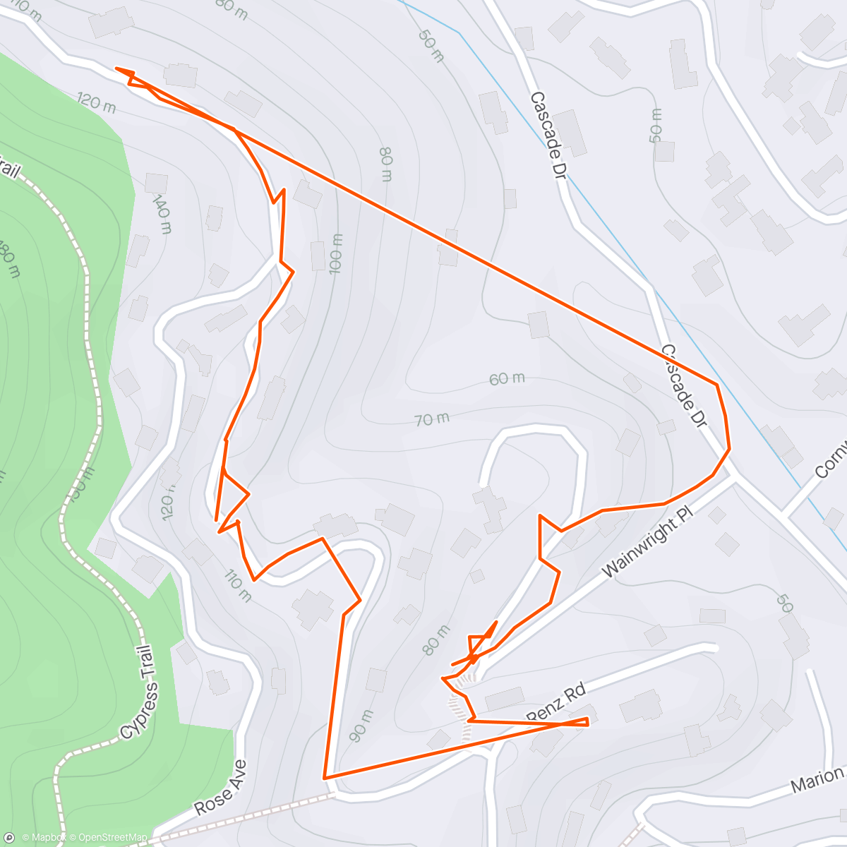 Map of the activity, Andrew took Greta for a walk with her Fi dog collar
