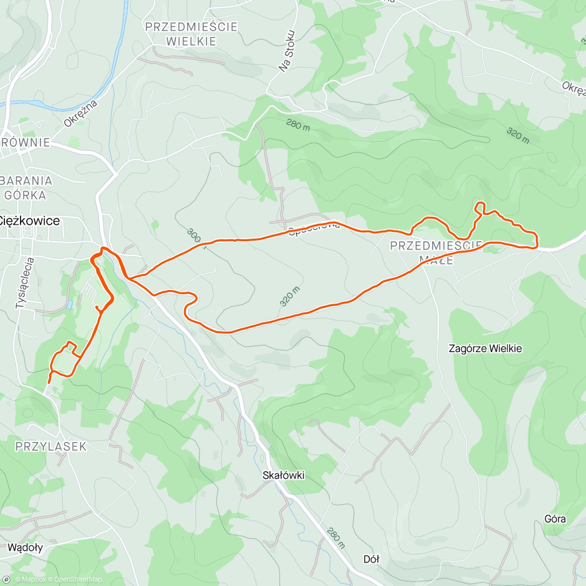 Map of the activity, Cieżkowice - Park Zdrojowy i Ścieżka w Koronach Drzew 🌲🌳🕊️🌤️