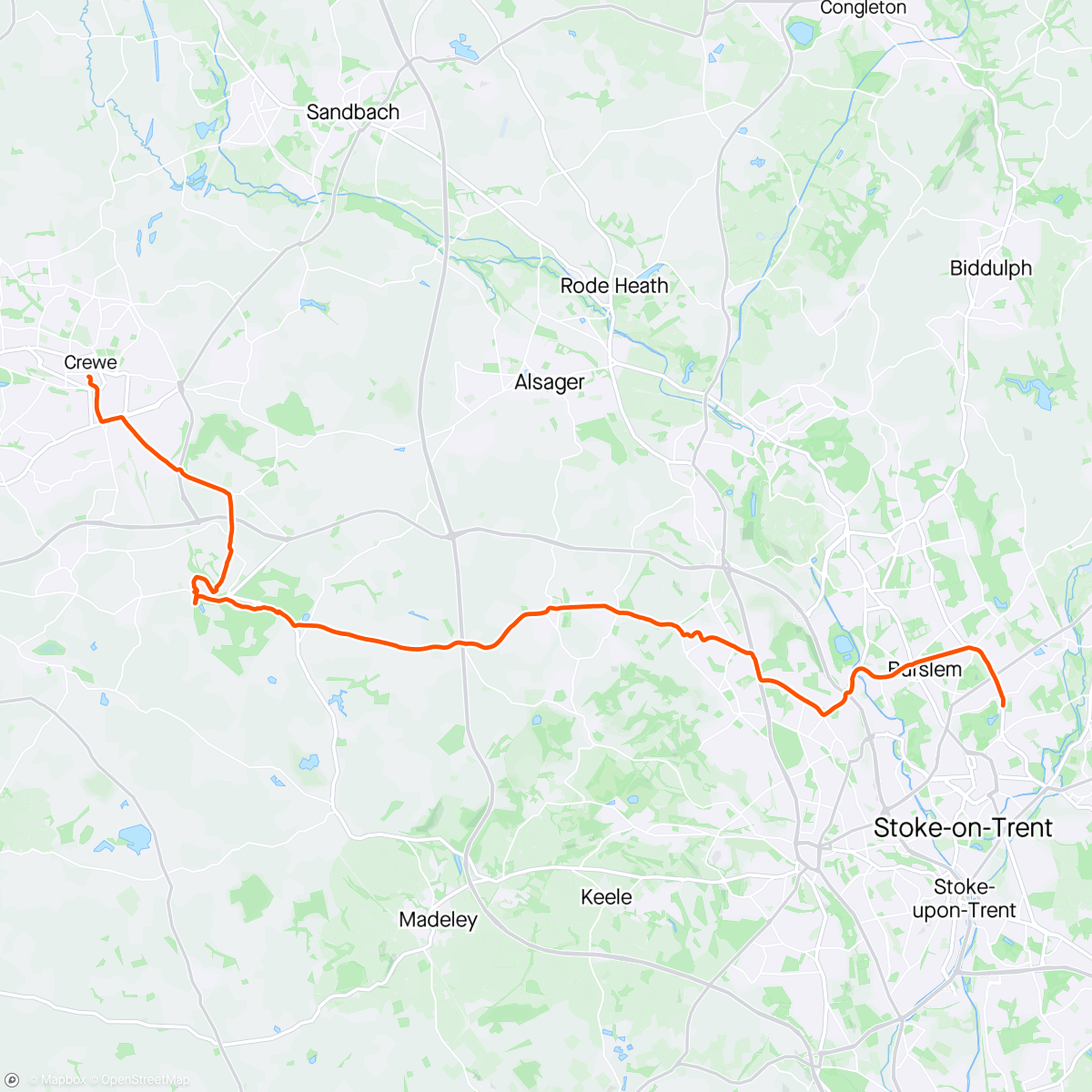 Map of the activity, Commute run(+10Kg) from Crewe ✅
