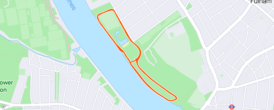 Mapa de la actividad, Park Run workout: 5x 800m on, 200m float