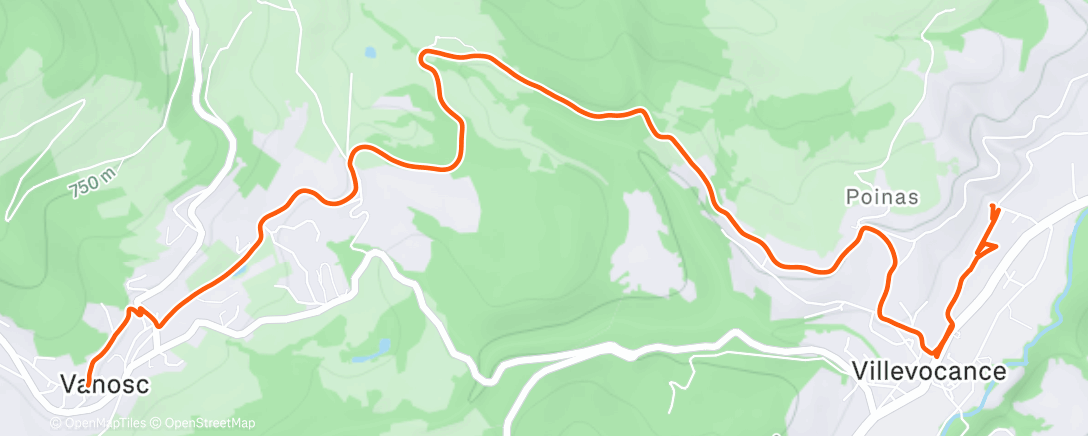 Map of the activity, Trajet de Villevocance à Vanosc