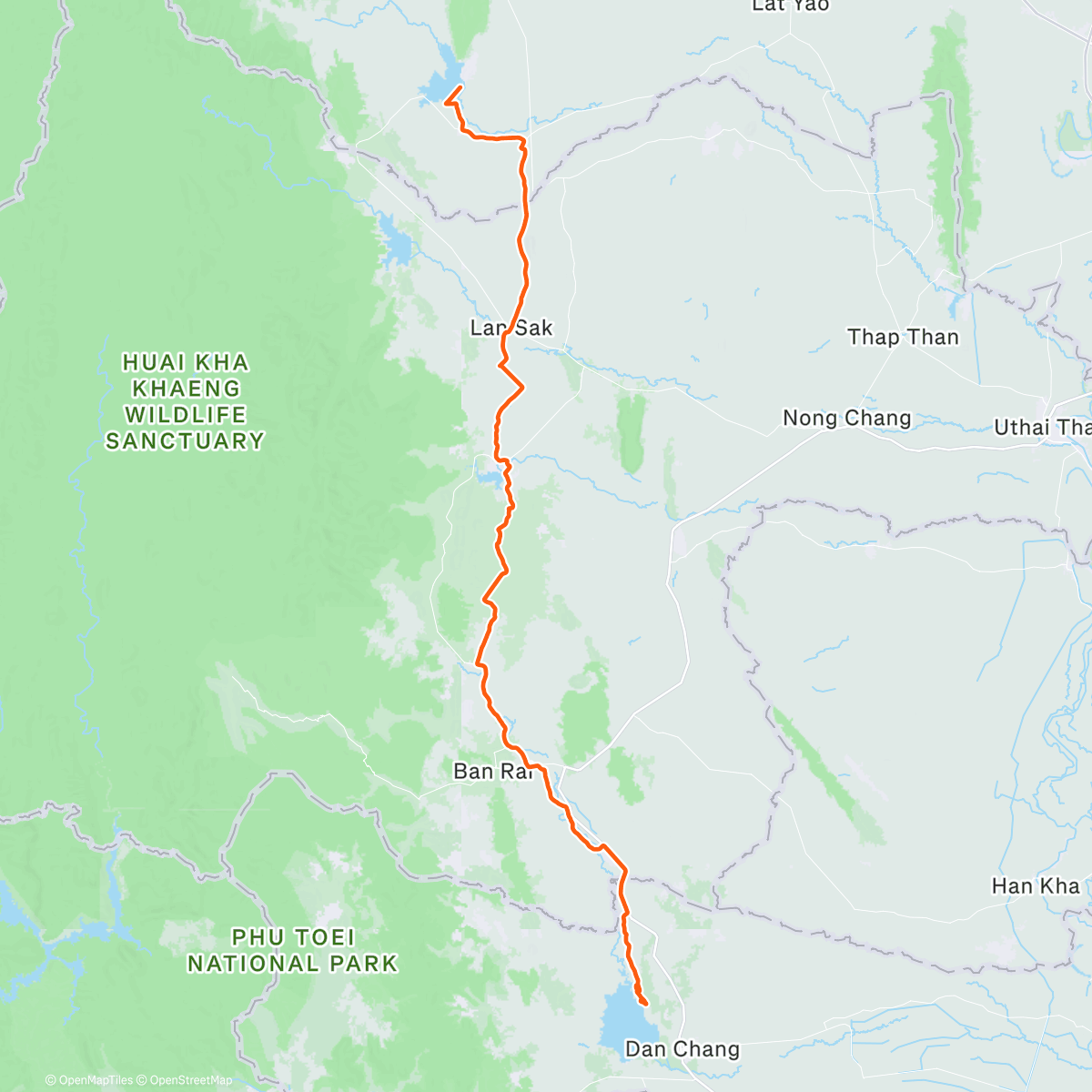 Map of the activity, Day 34: Phlong Dam - Krasio Dam camp ชุมตาบง ⛅